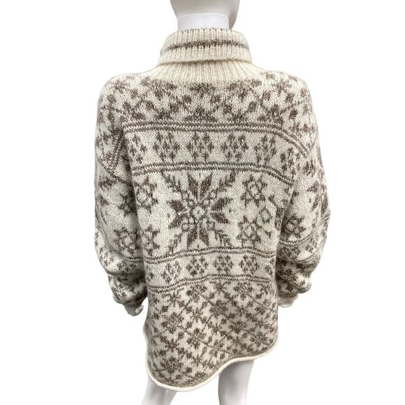 Vintage Skyr Sweater Women’s Size L Turtleneck Snowflake Motif Chunky Knit Cream - Picture 4 of 5